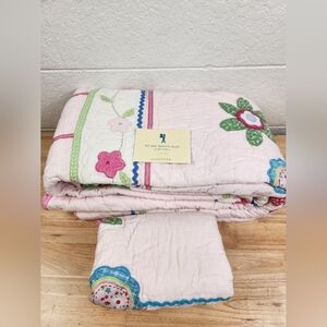 Pottery Barn Kids Velvet Ric Rac Quilt Sz Twin Bright Colorful Stripe 1 Sham NOS